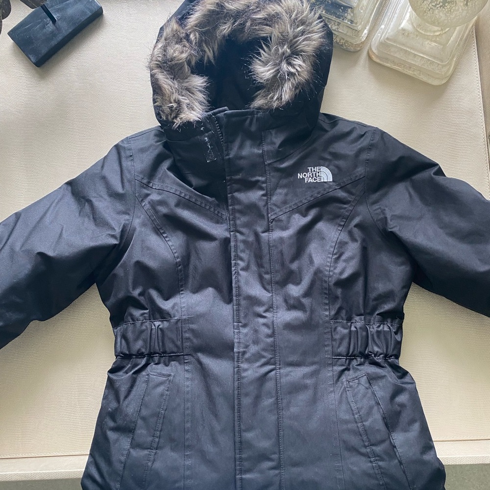 Girls North Face Black Puffer Jacket with Attached Hood
